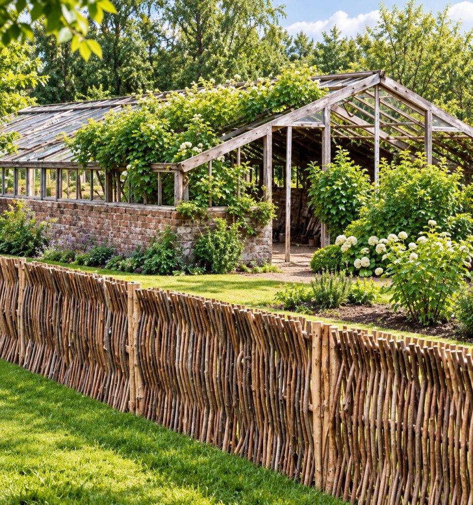 Vertically woven hazel branches
