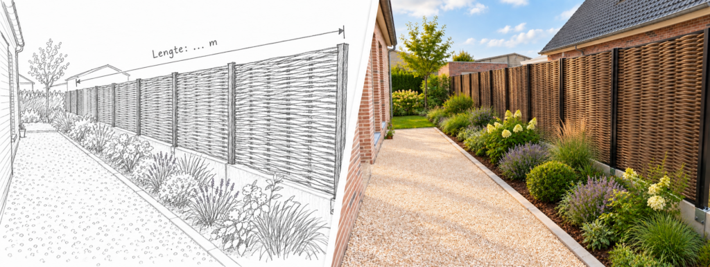 Comparaison entre un croquis de jardin et le résultat réalisé