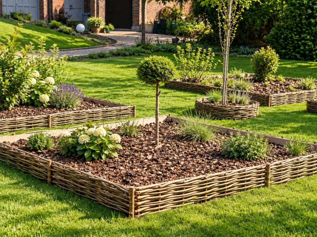 Bordes naturales trenzados para el jardín