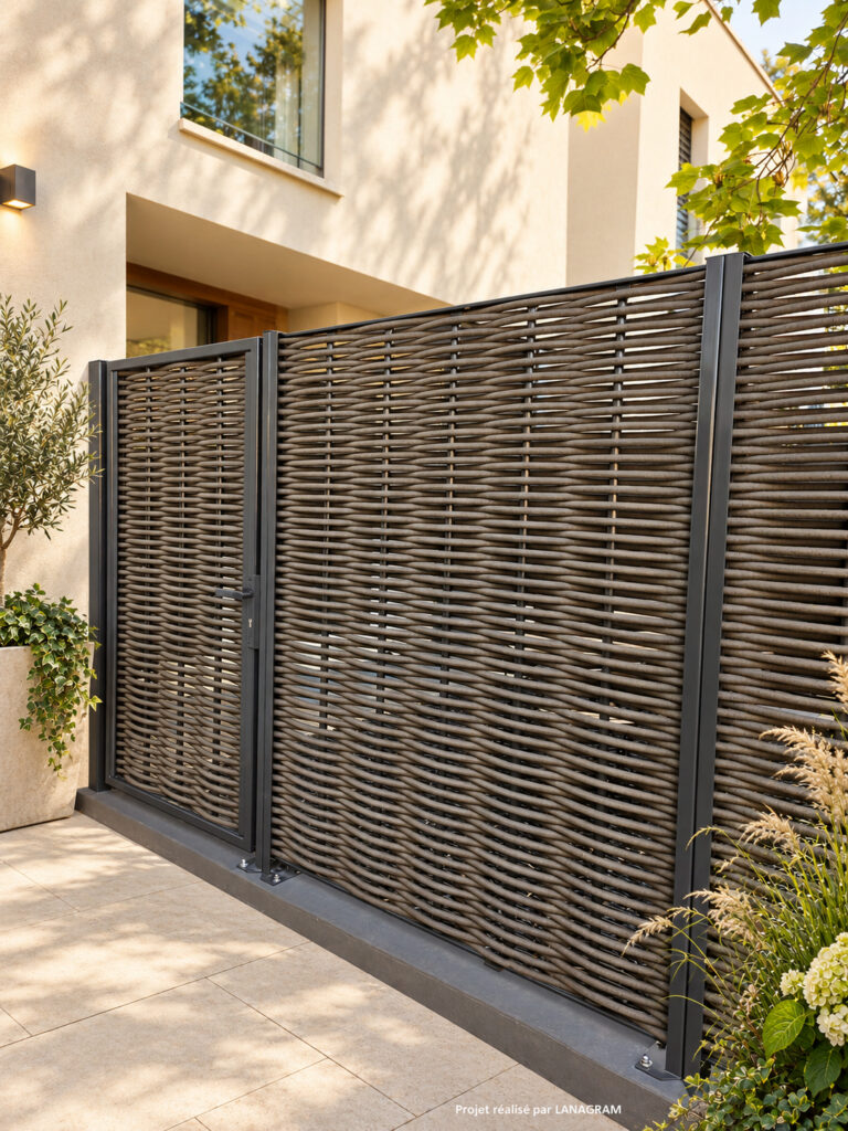 Single-woven fence with a matching garden gate