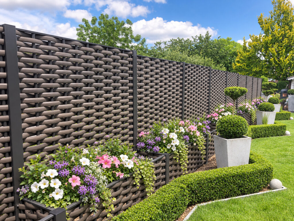 Platte weving met ombergrijze tussenpalen voor een moderne look in grijze kleur