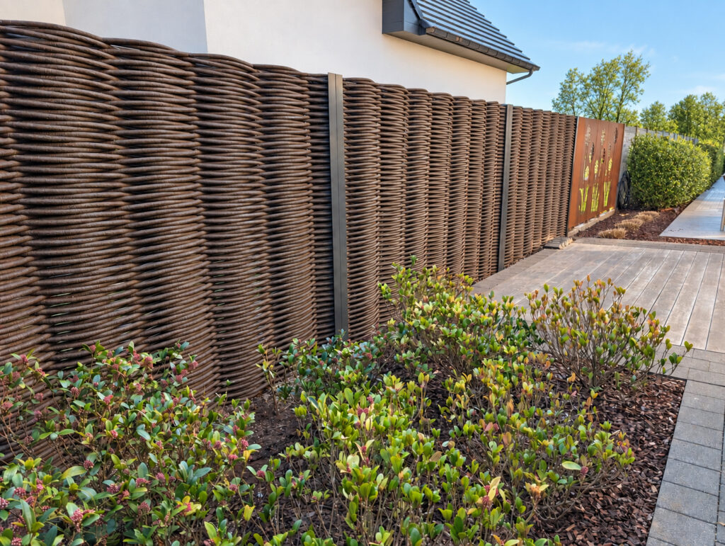 Ter plaatse gevlochten tuinomheining met bruine kleur