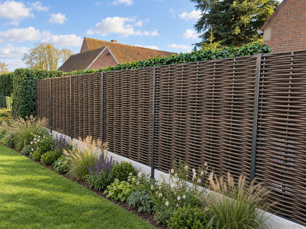 Single-woven panels installed on a concrete base